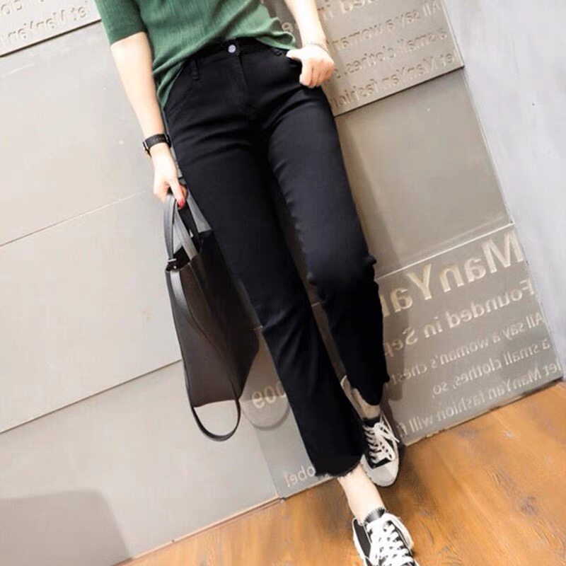 Black smoke tube straight-leg jeans for women, a new thin style for petite ladies in the summer of 2022, with a width of 80% to 90% Application Scenario